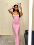 Hellrosa, figurbetontes Kleid, Sexy Hellrosa Abendkleid, Hellrosa Maxikleid Y4094