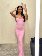 Hellrosa, figurbetontes Kleid, Sexy Hellrosa Abendkleid, Hellrosa Maxikleid Y4094