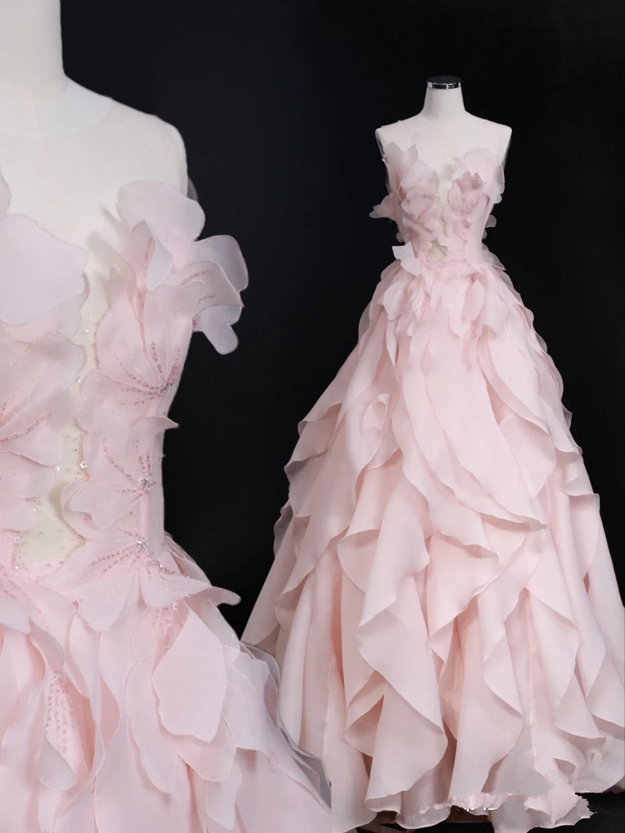 Vestido de princesa con volantes rosa de ensueño, vestido de fiesta rosa Y1971