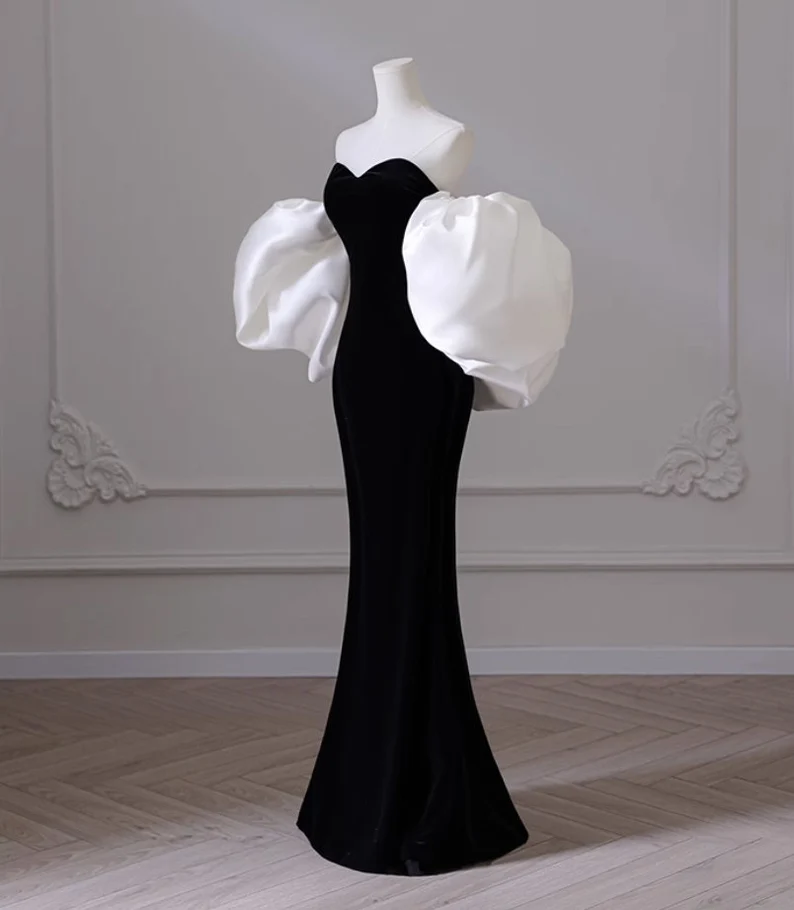 Vestido de noche negro de un solo hombro, estilo sirena de alta gama, para banquetes y fiestas, Y4382