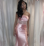 Rosa trägerloses Satin Meerjungfrau Abendkleid Langes Ballkleid Y7721