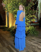 Vestido de noche largo azul de manga larga Y4831