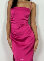 Vestido de fiesta largo sexy rosa intenso con escote en V y espalda descubierta Y7894