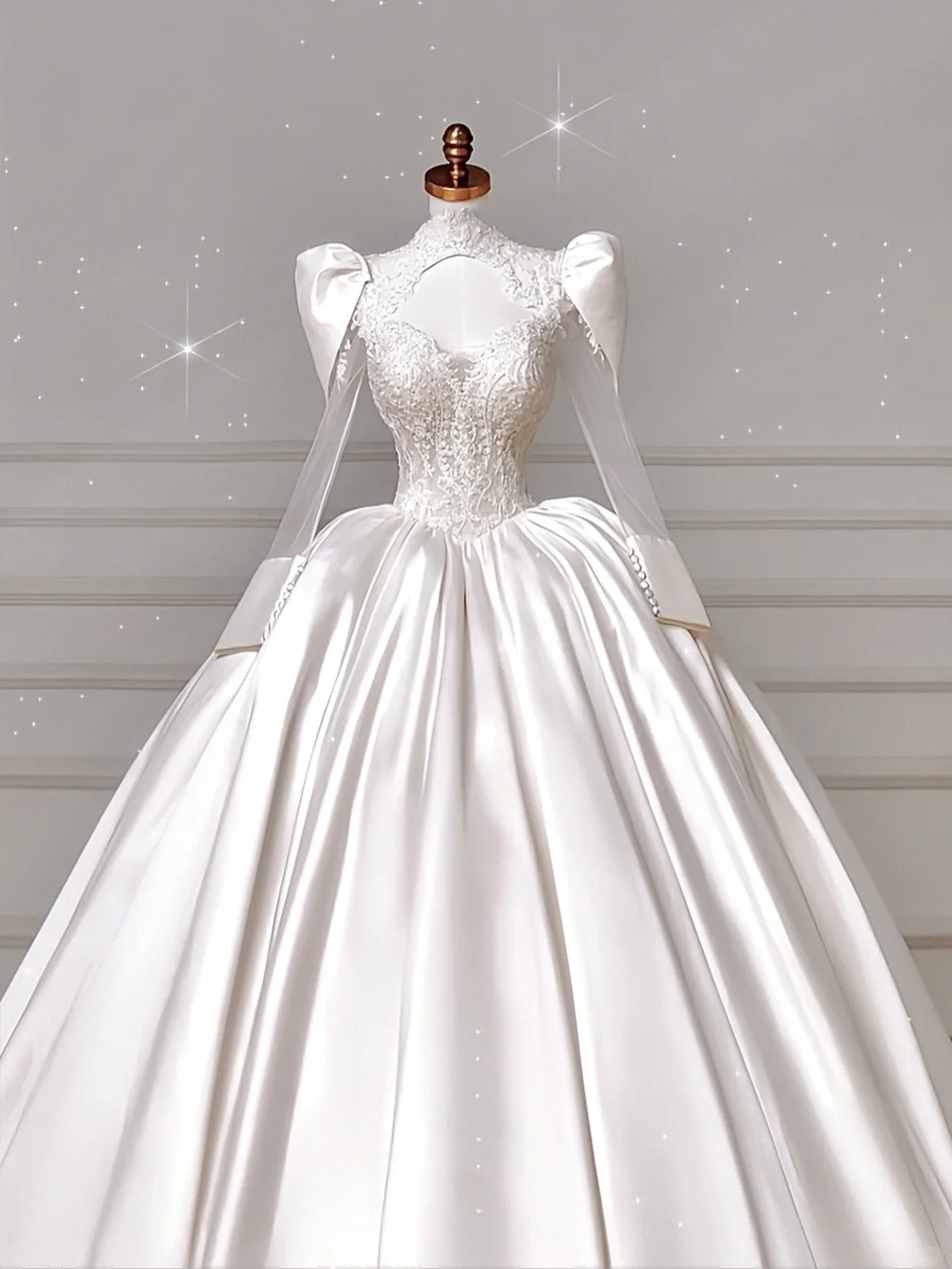 Hermoso vestido de novia de satén blanco con apliques de encaje, corte A, vestido de fiesta formal Y8607