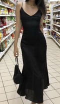 Vestido de noche de gasa negra con tirantes sexy Y7839