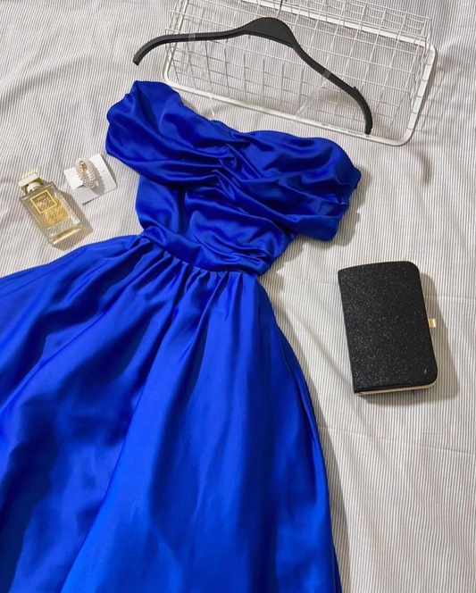 Königsblaues trägerloses langes Satin-Ballkleid, Königsblaues Abendkleid, Y2539