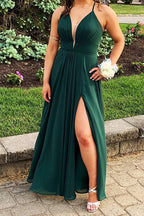 Langes Ballkleid in A-Linie mit V-Ausschnitt und Schlitz SCB65 