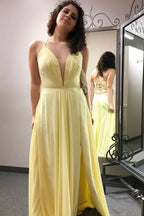 Langes Ballkleid in A-Linie mit V-Ausschnitt und Schlitz SCB65 
