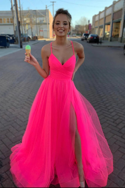 Heißes rosa langes Ballkleid mit Schnürung am Rücken SYP98