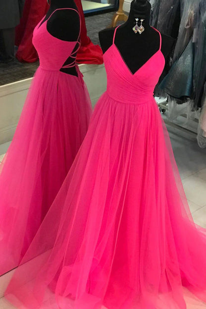 Heißes rosa langes Ballkleid mit Schnürung am Rücken SYP98