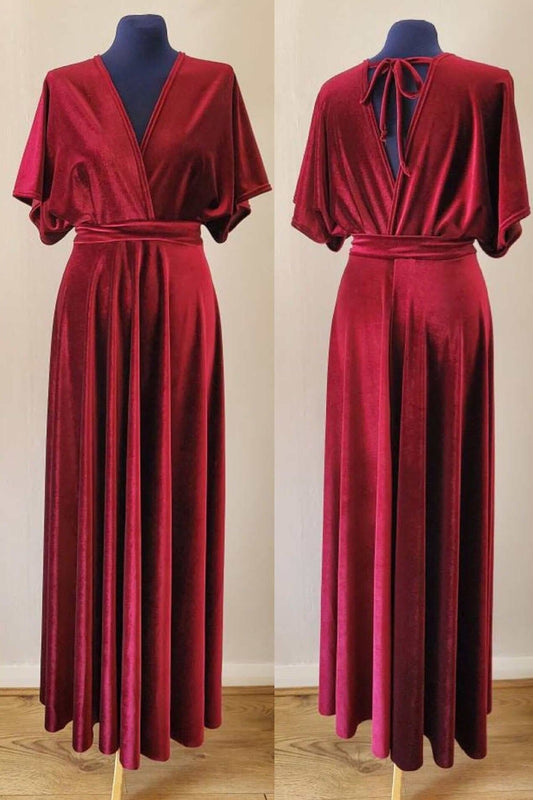 Burgunderrotes Brautjungfernkleid aus Samt SCB70