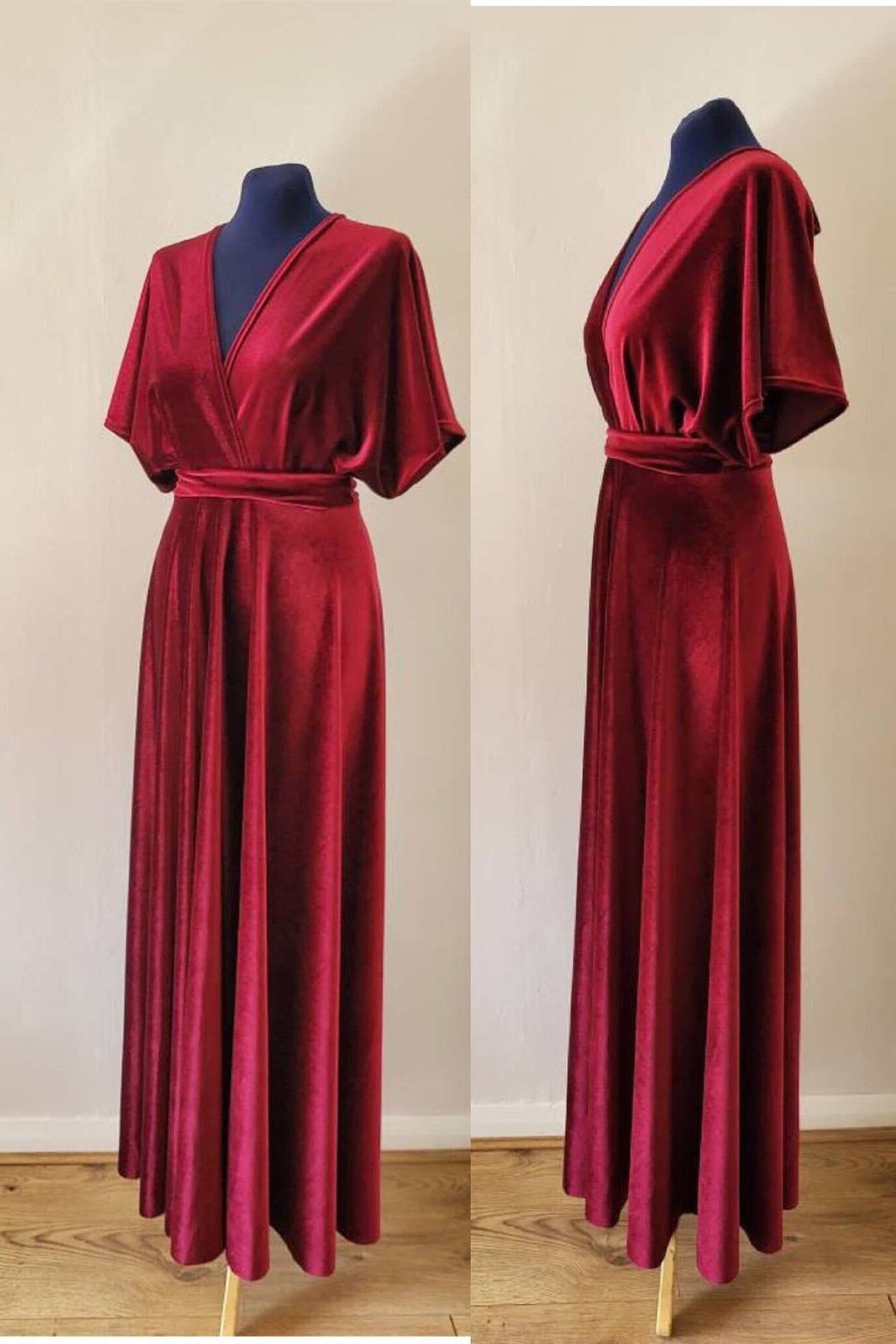 Vestido de dama de honor de terciopelo burdeos SCB70