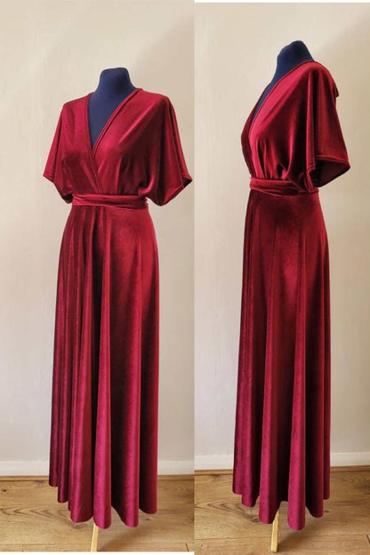 Burgunderrotes Brautjungfernkleid aus Samt SCB70