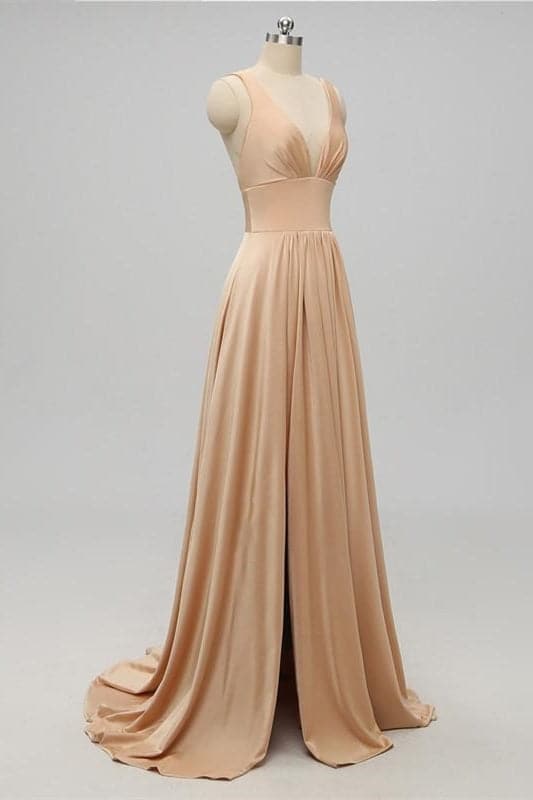 Empire Blue Bridesmaid Dress with Side Slit SCB48