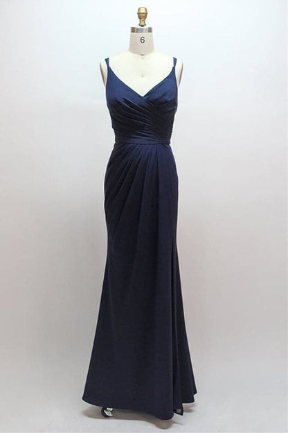 Navy Spaghetti Strap Bridesmaid Dress SCB66