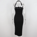 Schwarzes Neckholder-Ballkleid mit Schlitz für Damen, sexy schwarzes ärmelloses Abendkleid Y1161