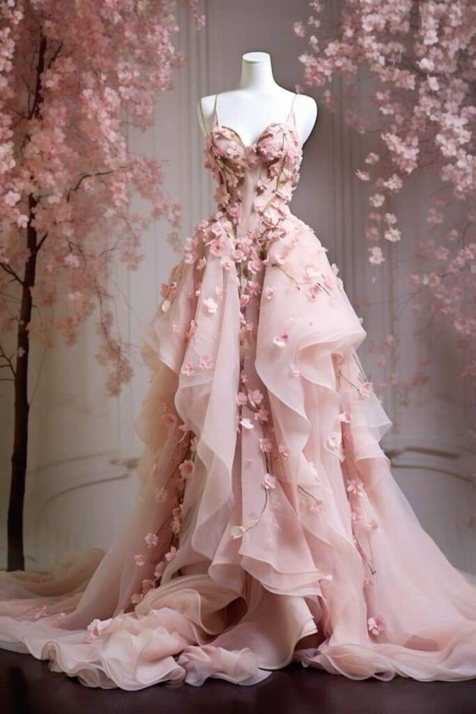 Süßes Rosa Chiffon Tüll Applikationen Ballkleid Spaghettiträger Langes Abendkleid Y8327