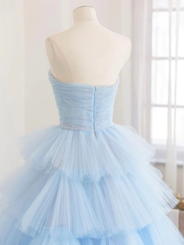 Vestido largo de fiesta de tul azul de invierno, vestido de noche de tul azul en capas Y393