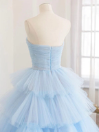 Vestido largo de fiesta de tul azul de invierno, vestido de noche de tul azul en capas Y393