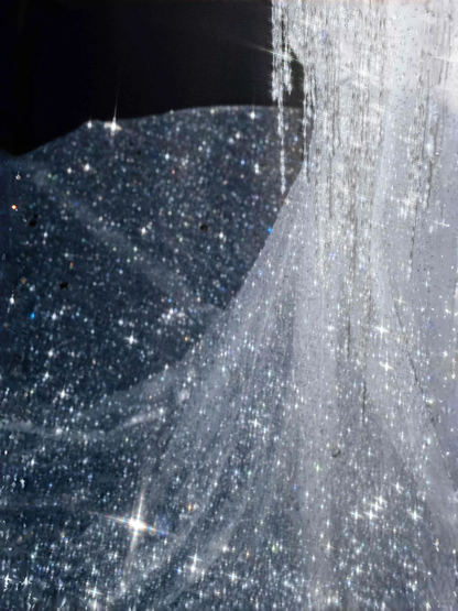 Funkelndes trägerloses Tüll-Pailletten-Abendkleid mit Quaste, Schlitz, Meerjungfrau-Abschlussballkleid, Hochzeitskleid Y8674