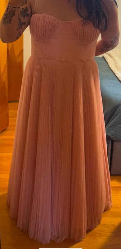 Vestido de fiesta midi de tul verde plisado con tirantes finos, elegante, corte en A, Y8452