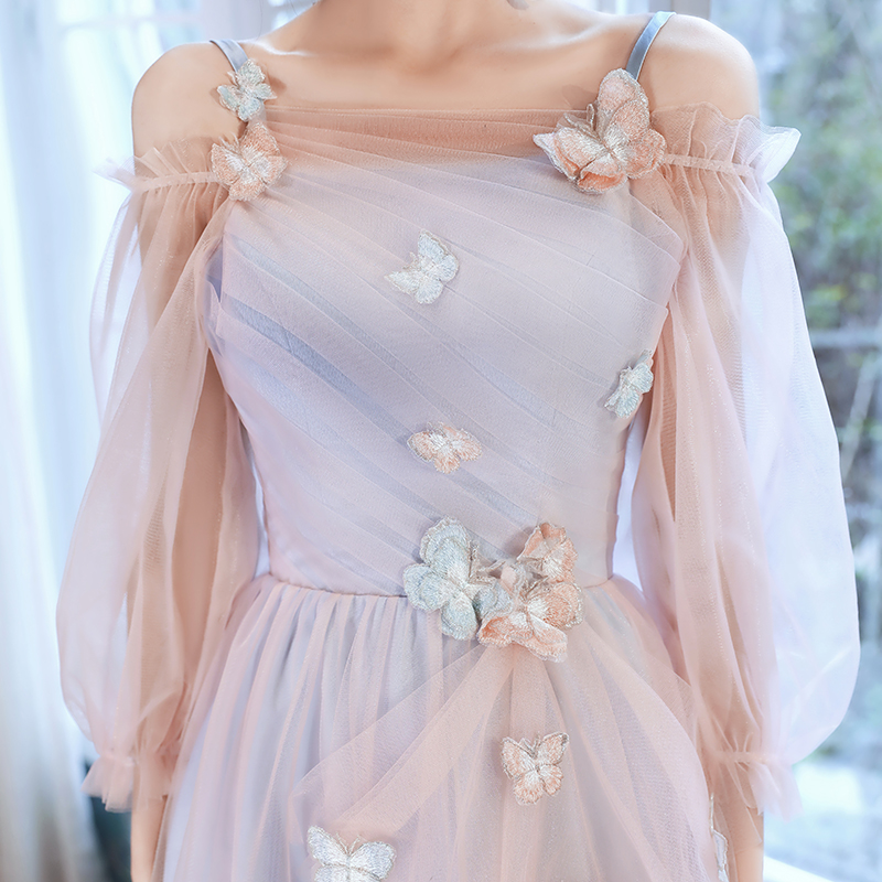 Adorable vestido de fiesta corto rosa y azul con mariposas, bonito vestido de bienvenida Y2742