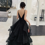 Schwarzes Tüll Pailletten Ballkleid Abendkleid Y1021