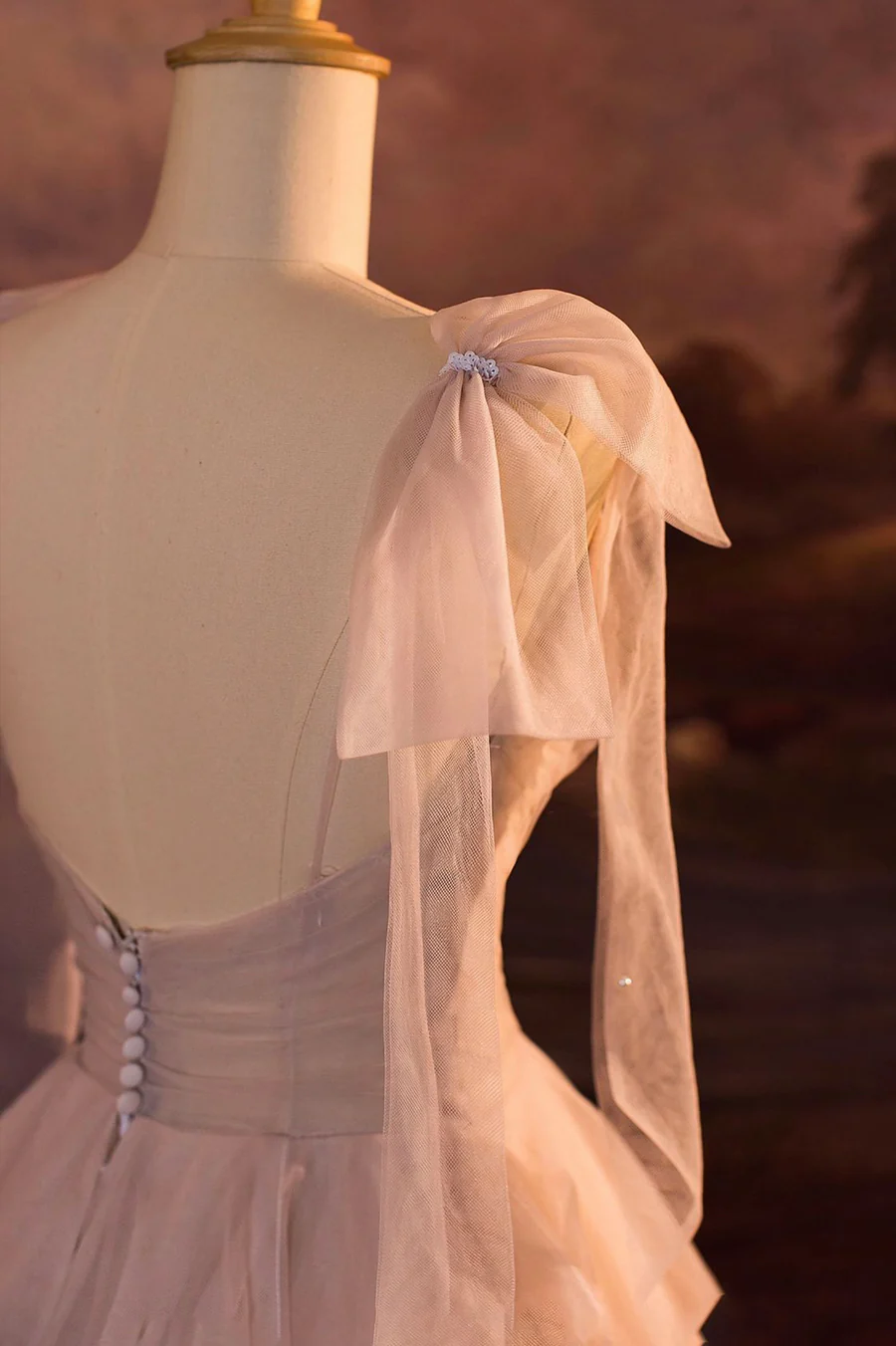 Hellrosa Tüll Pailletten gestuftes Ballkleid Abendkleid Y8389
