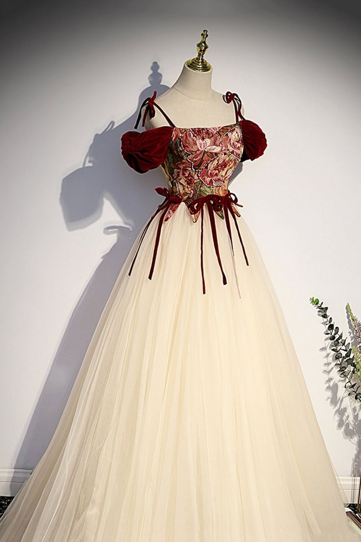 Champagner Tüll Spaghettiträger Langes Ballkleid A-Linie Party Ballkleid Y7952