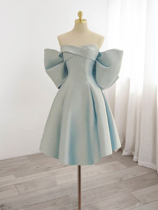 Blaues Satin-Heimkehrkleid mit Herzausschnitt Y7402