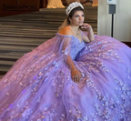 Lujoso vestido de fiesta lavanda con mariposas, vestido de quinceañera Y6755