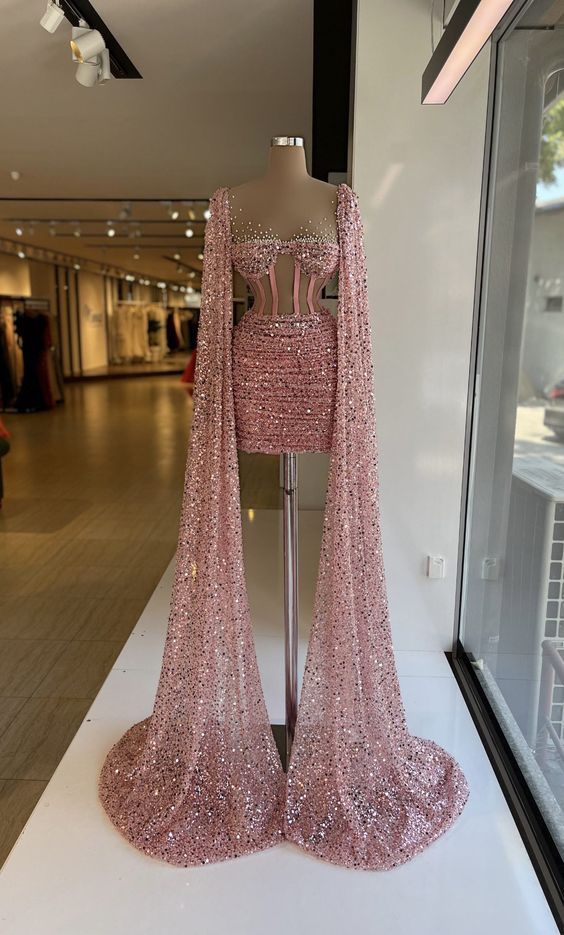 Vestidos de fiesta elegantes y brillantes con lentejuelas y cola larga cruzada, cortos y de longitud mini, vestidos de cóctel sexis para mujer, hechos a medida Y2983