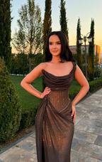 Schwarzes One-Shoulder-Tüll-Pailletten-Seitenschlitz-langes Ballkleid-Abendkleid Y8423