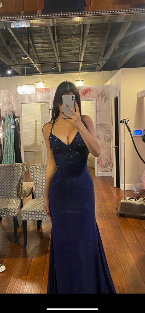 Elegant Navy Blue Mermaid Prom Dress Navy Blue Evening Gown Y6779