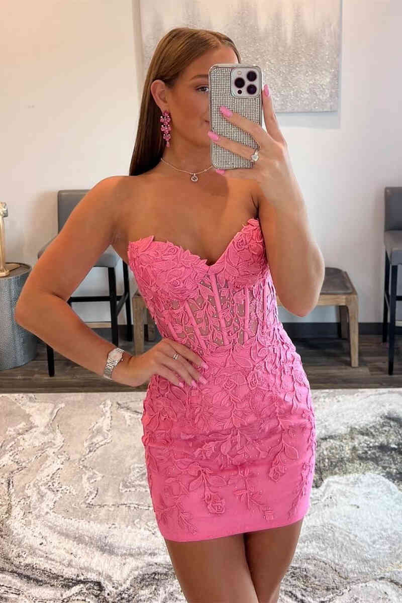 Vestido de fiesta sin tirantes, con apliques y cordones Y2490