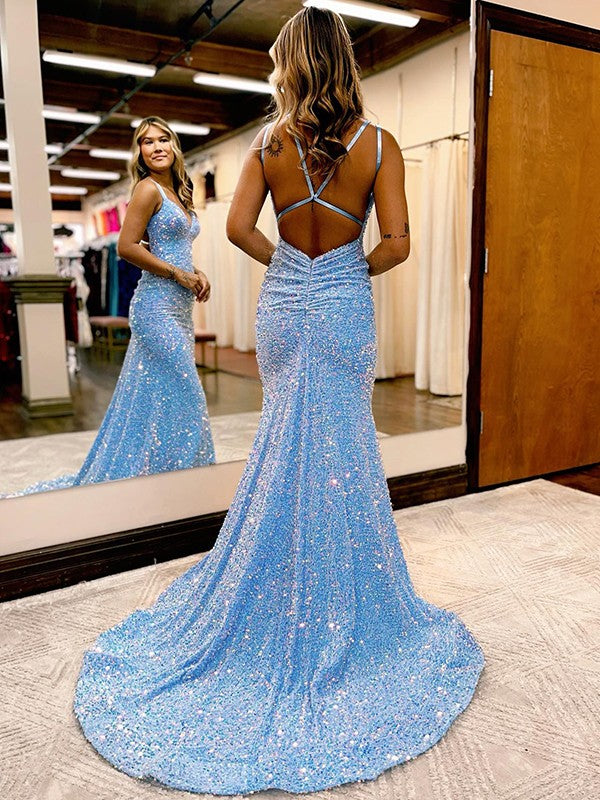 Velvet Sequins Ruched Prom Dresses SYP139