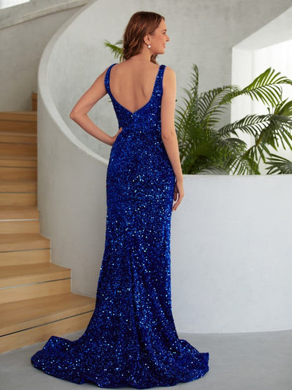 Ballkleid mit tiefem Ausschnitt und Schlitz SYP161