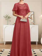 Vestido de gasa con encaje y lentejuelas para madre de la novia, corte A, escote ilusión, largo hasta el suelo