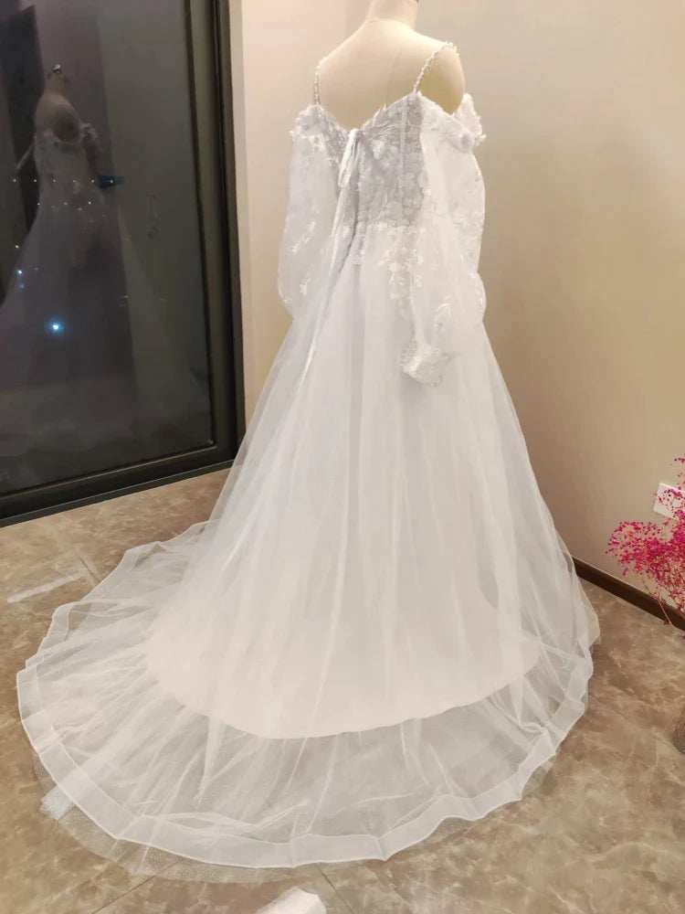 Vestido De Noiva Boho Lace Puffy Tulle Wedding Dresses Bridal Gowns Robe De Mariée Vestidos De Novia-payinti