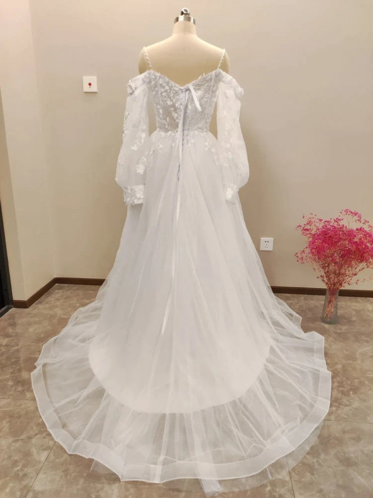 Vestido De Noiva Boho Lace Puffy Tulle Wedding Dresses Bridal Gowns Robe De Mariée Vestidos De Novia-payinti
