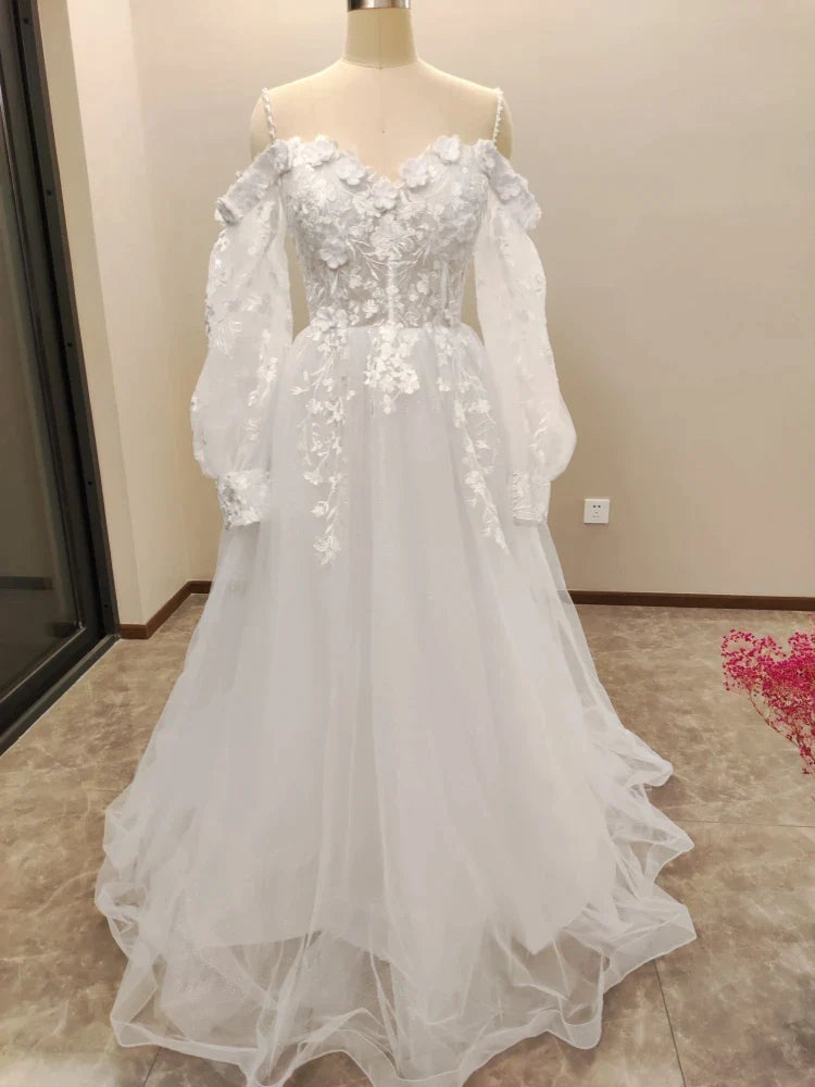 Vestido De Noiva Boho Lace Puffy Tulle Wedding Dresses Bridal Gowns Robe De Mariée Vestidos De Novia-payinti