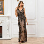Vintage Mujer Sequins Beading Long Evening Dresses Formal Round Neck Lace Long Sexy Women Party Special Occasion-payinti