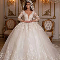 Vintage 2023 Lace Wedding Dresses Princess Ball Gown Beading Bridal Gowns Shinny Tulle Long Sleeves Ivory Dubai Marriage Dress-payinti