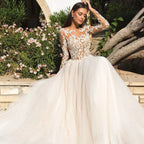 Vintage Boho Wedding Dresses For Women's Elegance 2023 Beach Princess A-Line Long Sleeves Illusion Bodices Country Bridal Gowns-payinti