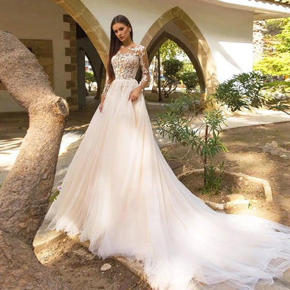 Vintage Boho Wedding Dresses For Women's Elegance 2023 Beach Princess A-Line Long Sleeves Illusion Bodices Country Bridal Gowns-payinti
