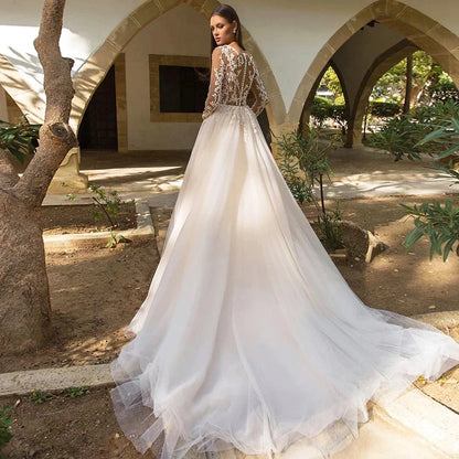 Vintage Boho Wedding Dresses For Women's Elegance 2023 Beach Princess A-Line Long Sleeves Illusion Bodices Country Bridal Gowns-payinti