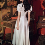 Elegant V-neck Wedding Party Dresses Belt Lace Up Slim Waist Pull Sleeve Evening Dress Simple Beading French Chic Robe-payinti