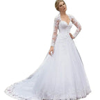 Vintage Italian white bridal dress Lace applique long sleeve tulle sweetheart Sweep Train Saudi Arabian trouw jurken dames-payinti