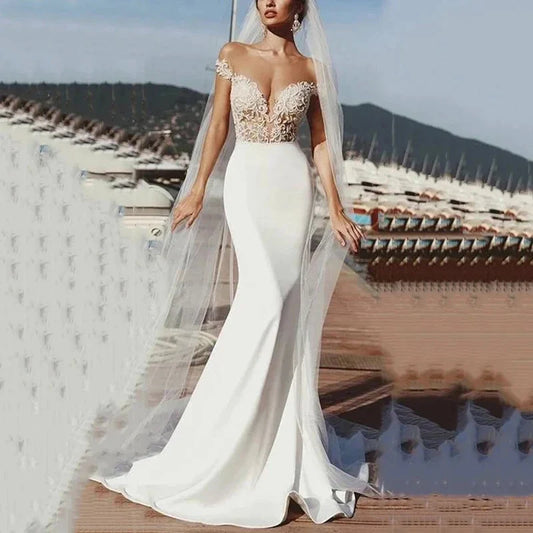Vintage Lace Applique Wedding Dresses Sexy Off The Shoulder Mermaid Ball Gowns Empire Satin Formal Bridal Beach Party Vestidos-payinti