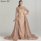 En oferta, sin devolución ni reembolso, vestidos de noche vintage de manga larga de lujo brillantes, 2025, con lentejuelas, cuello alto, vestidos de noche de tul a la moda, vestidos de fiesta LA6414
